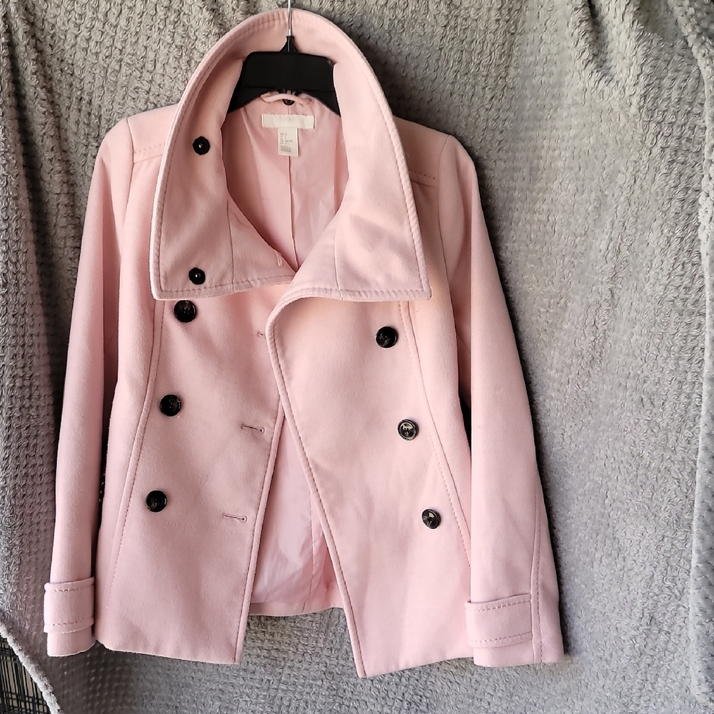 H&M Pink Pea Coat with Structured Collar and Tailored Fit - Damaged
